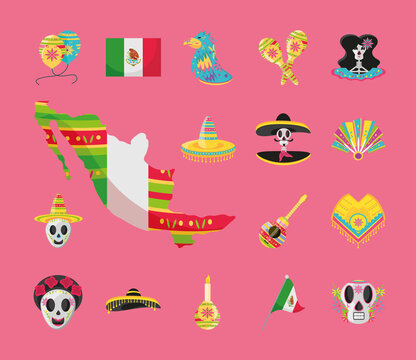 mexican detailed style bundle of icons vector design