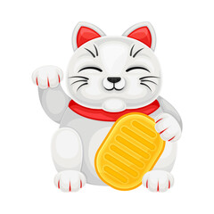Fototapeta na wymiar Maneki-neko or Beckoning Cat as Japanese Figurine Bringing Luck Vector Illustration