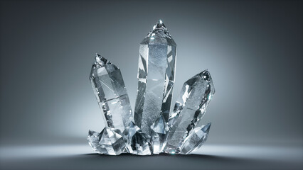 Rendering of realistic quartz cristals - 3D illustration - obrazy, fototapety, plakaty