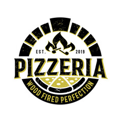 Creative Vintage Retro Firewood Oven and Wood Fired Concept Italian Pizza Pizzeria Logo Design Inspiration Template	