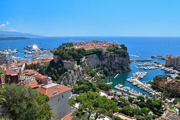 Naklejka na ściany i meble Scenic view of Monaco Ville and the port of Monaco from above
