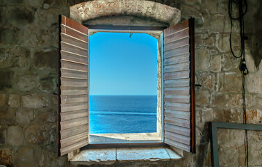 View through open window