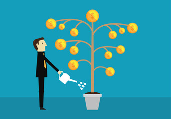 Businessman growing money tree