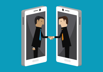 Businessman hand shake online mobile phone