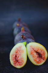 Fresh ripe figs on the table. Top view. Flat lay. 