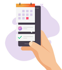 Calendar organizer important deadline date to do task list mobile on phone online app, smartphone event digital appointment vector flat cartoon icon, electronic agenda scheduled on cellphone