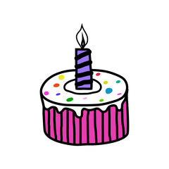 Cake candle bakery happy birthday doodle icon logo sign symbol Hand drawn sketch Children's colorful cartoon design style Fashion print clothes apparel greeting invitation card banner poster flyer