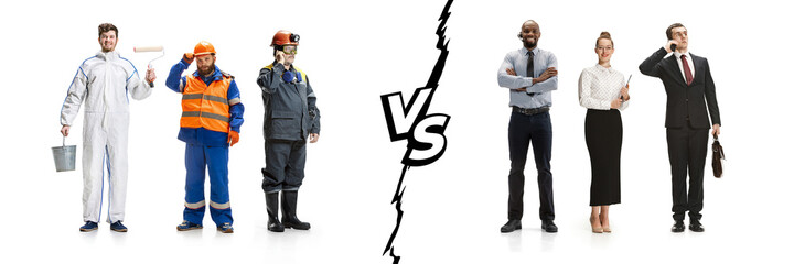 Group of people with different professions isolated on white studio background, horizontal. Modern workers of diverse occupations, male and female models like accountant, businessman, builder, painter