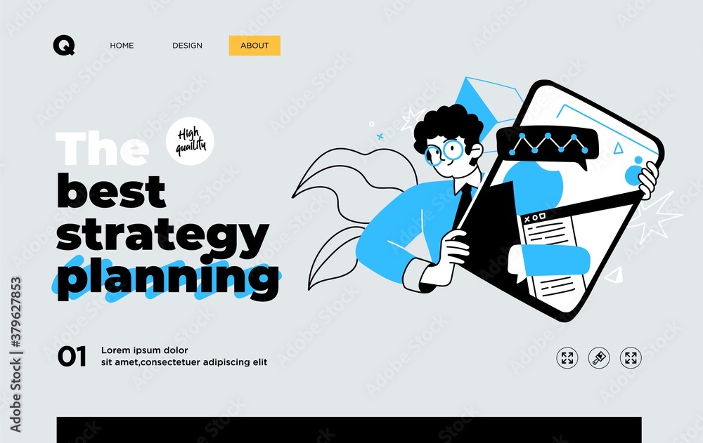 Poster presentation slide template or landing page website design. business concept illustrations. modern f