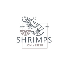 label of fresh shrimp and lemon isolated on white background