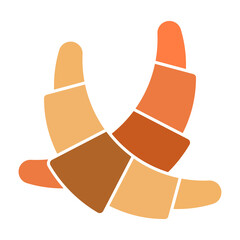 Crossed croissant bread flat color icon for apps and websites