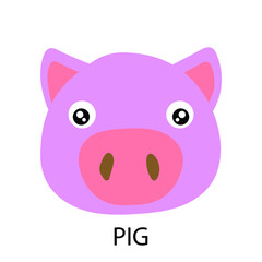 Vector cute pig face on white background isolated clipart. Print for clothes, goods, products for children and toddlers.orange animal in flat style