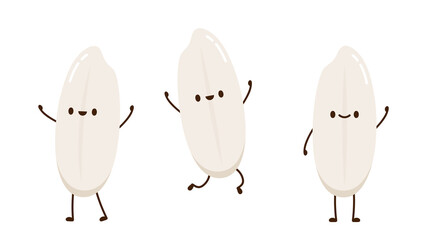 Rice character design. rice vector on white background. rice seed.