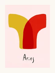 Fototapete Sternzeichen Aries zodiac illustration. Scandinavian design poster. Abstract astrological horoscope set. Horoscope modern style. Red, yellow colors. Bauhaus style