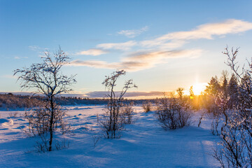 Winter sunset in Nuorgam, Lapland, Finland