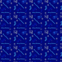 New Year and Christmas seamless pattern on a blue background.