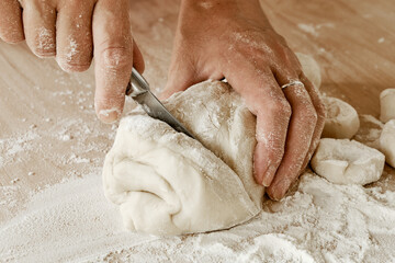 hands kneading dough, baker, the Baker's hands, dough, hands in the flour, dumplings, handmade dumplings, ravioli