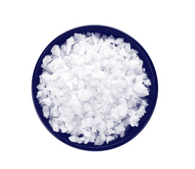 Fototapeta na wymiar salt in blue bowl on white background