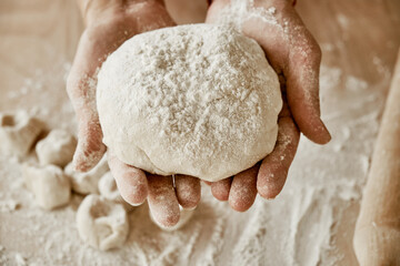 hands kneading dough, baker, the Baker's hands, dough, hands in the flour, dumplings, handmade dumplings, ravioli