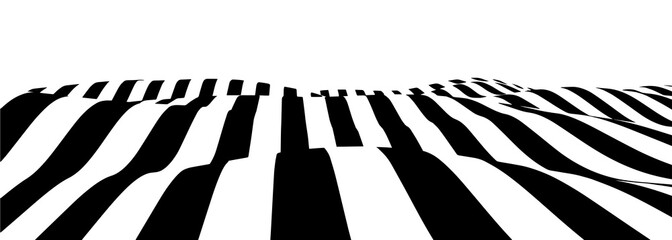 Optical illusion wave. Abstract 3d black and white illusions. Horizontal lines stripes pattern or background with wavy distortion effect.  illustration.