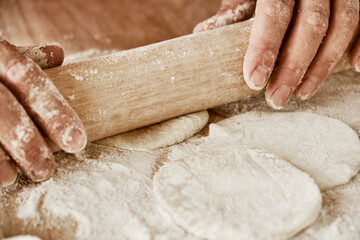 hands kneading dough, baker, the Baker's hands, dough, hands in the flour, dumplings, handmade dumplings, ravioli