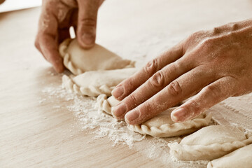 hands kneading dough, baker, the Baker's hands, dough, hands in the flour, dumplings, handmade...