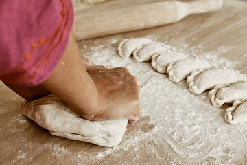hands kneading dough, baker, the Baker's hands, dough, hands in the flour, dumplings, handmade dumplings, ravioli