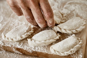 hands kneading dough, baker, the Baker's hands, dough, hands in the flour, dumplings, handmade dumplings, ravioli