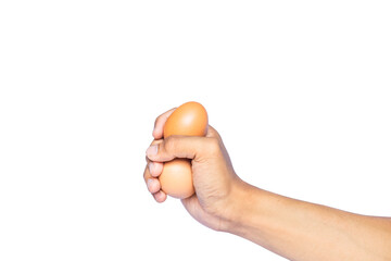 Two eggs In hand holding on a white background