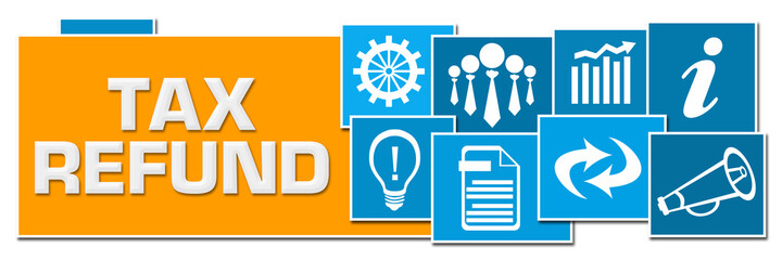 Tax Refund Various Blue Orange Boxes With Business Symbols 