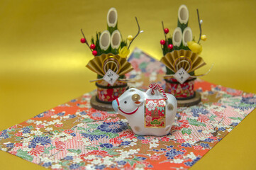 2021年正月　干支　牛と門松飾り