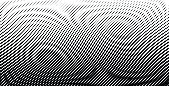 Abstract Warped Diagonal Striped Background . Vector Curved Twisted Slanting, Waved Lines Texture
