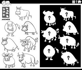 matching shapes game with bulls coloring book page