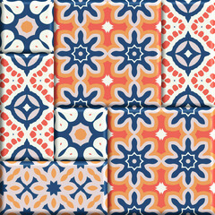 Designer tile acrylic painted seamless pattern, Vintage Moroccan pattern, seamless colorful Moroccan style Can be used for wallpaper, pattern fills, web page background,surface textures & textile.
