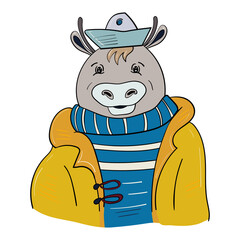 Bull sea style for any design. Stickers, notebooks, posters. Illustration for any design.