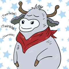 Cute Bull and Shining stars, illustration of the symbol of the year 2021. Chinese New Year. Vector illustration.