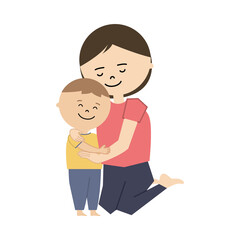 Fototapeta premium ハグをする男の子と女性のイラスト