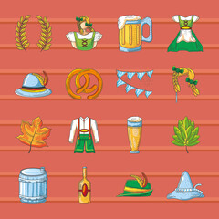 set of icons of the oktoberfest celebration