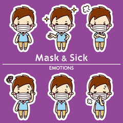 男性の表情セット/ マスク / 病気