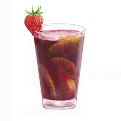 Cocktail watercolor illustration. Sangria, wine coctail with sliced orange, hand drawn isolated glass of drink