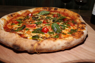 pizza on a board