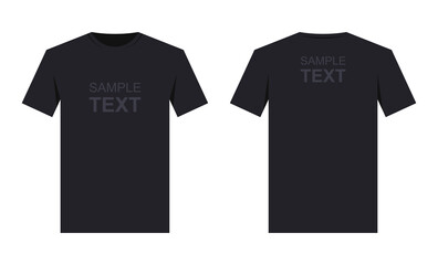 Men's black t-shirt design template, from two sides. Front and back sides

