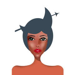 Sagittarius zodiac signs, female portrait illustration, white background
