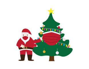 Santa Claus and Christmas tree wearing Red face masks vector illustration on White background