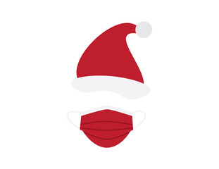 Red White Santa Claus hat and Face mask on White background
