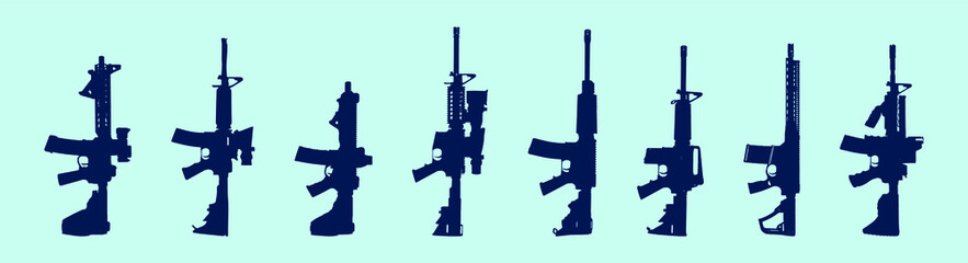 set of gun cartoon icon design template with various models. vector illustration isolated on blue background