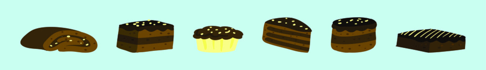 set of brownie chocolate cake cartoon icon design template with various models. vector illustration isolated on blue background