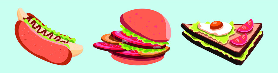 set of fast food cartoon icon design template with various models. vector illustration isolated on blue background
