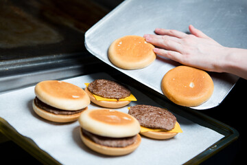 Preparing burger patty