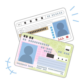 顔写真つき身分証明書のセットのイラスト（マイナンバーカード・運転免許証・シンプル）